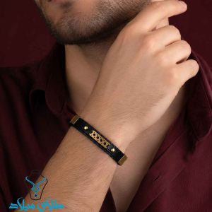 خرید دستبند چرم مردانه کد2 با پلاک طلا