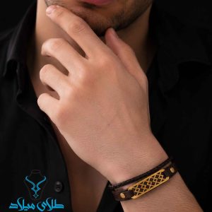 خرید دستبند چرم مردانه کد3 با پلاک طلا