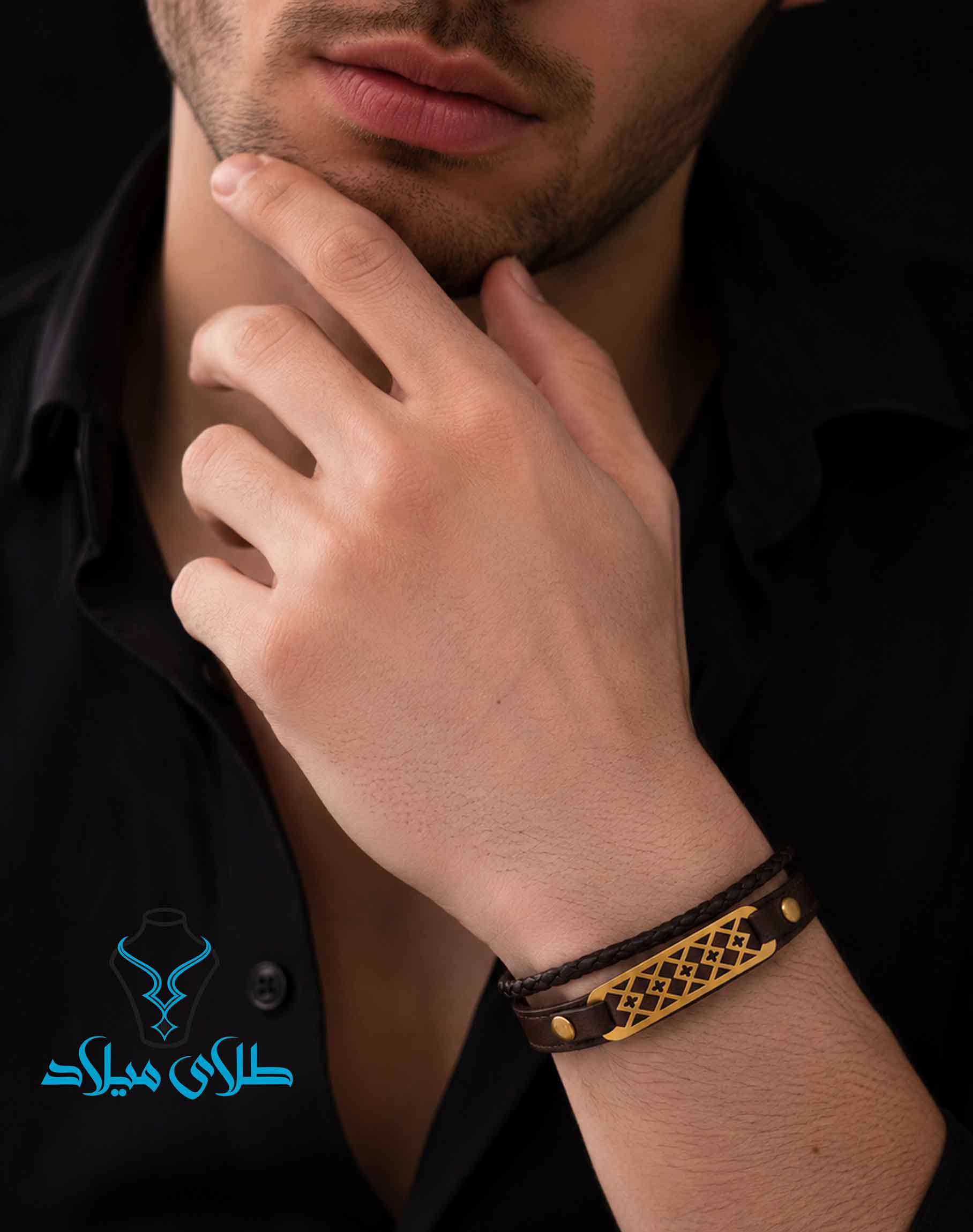 خرید دستبند چرم مردانه کد3 با پلاک طلا