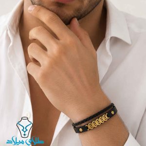 خرید دستبند چرم مردانه کد1 با پلاک طلا