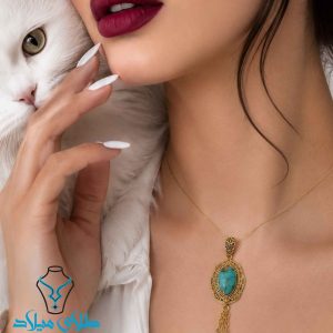 پلاک گردنبند طلا فیروزه کد2