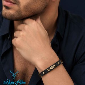 خرید دستبند چرم مردانه کد4 با پلاک طلا