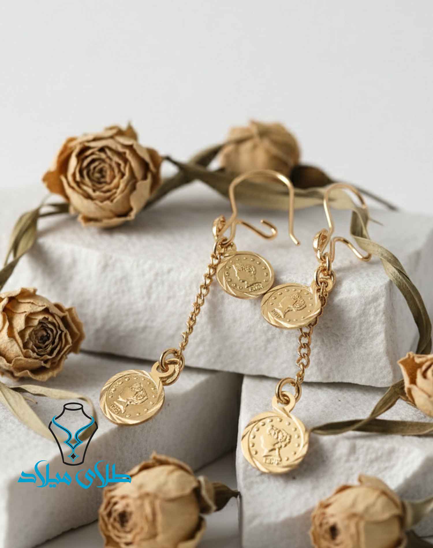 گوشواره آویز طلا کد36 سکه ای